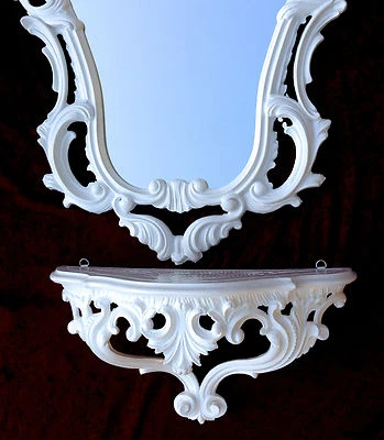 Wandkonsole Weiß mit Wandspiegel Barock 50X76 Spiegelablage Kommode Retro Repro - Bild 1 von 4