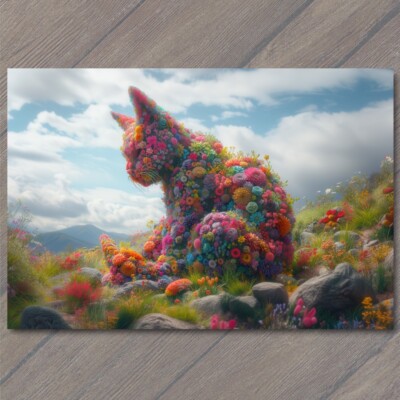 STICKER Happy Cat Covered In Flowers Fun Strange Colorful Unreal Cute Unusual