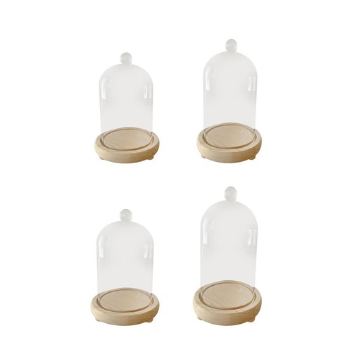 Support De Couvercle De Cloche En Verre Transparent, Base En Bois