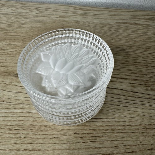 6 Glass Round Hand Made Lotus Flower Crystal Coasters Made In West Germany - Picture 6 of 6