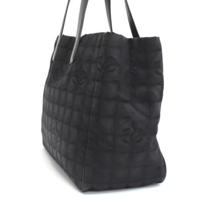 CHANEL バッグ 黒 ナイロン Auth CHANEL New Travel Line Coco Marks Patterned Tote Bag