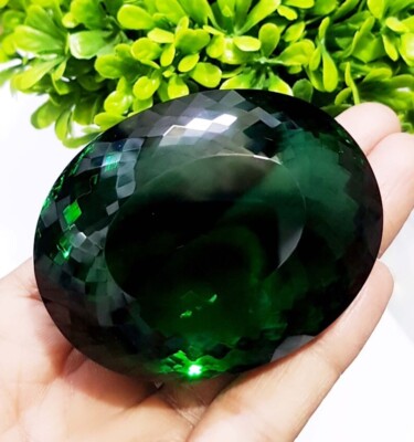 Certified Natural Brazilian 500 Ct Oval Cut Big Dark Green Topaz Loose Gemstone