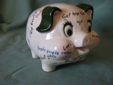 VTG Lefton Ceramic Piggy Bank Hippie Sayings Retro Groovy Cool Anthropomorphic 