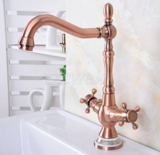 Antique Red Copper Bathroom Basin Sink Faucet Double Handles Deck Mount znf621