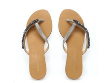 Womens Badgley Mischka Kamryn Pewter w/ Jewels Leather Thong Sandals Sz. 6 M