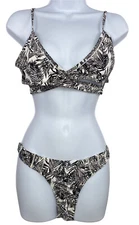 Cabana Del Sol 2 Piece Bikini Set Womens Sz L Swim Wear Floral Black White Grey