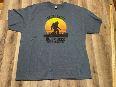 Gildan Shirt, Men's Size 2XL, Gray, Undefeated Hide and Seek World Champion