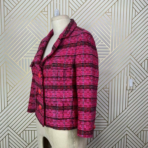Kate Spade New York Pink Magenta Tweed Blazer Button Front Preppy Size 0 - Picture 5 of 11