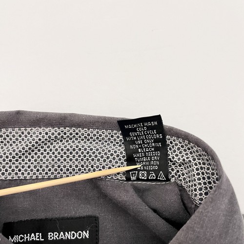 Michael Brandon Shirt Men's L Charcoal Long Sleeve Flip Cuff Collared Pocket - Picture 21 of 21