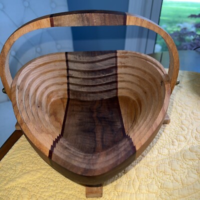 Vintage Collapsible Heart Handled Basket Wood - Deep Spring Studio