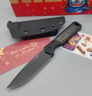 Kizer Messer Militaw Fixed Blade S35VN Aluminium / Gold Fat Carbon Kydexscheide