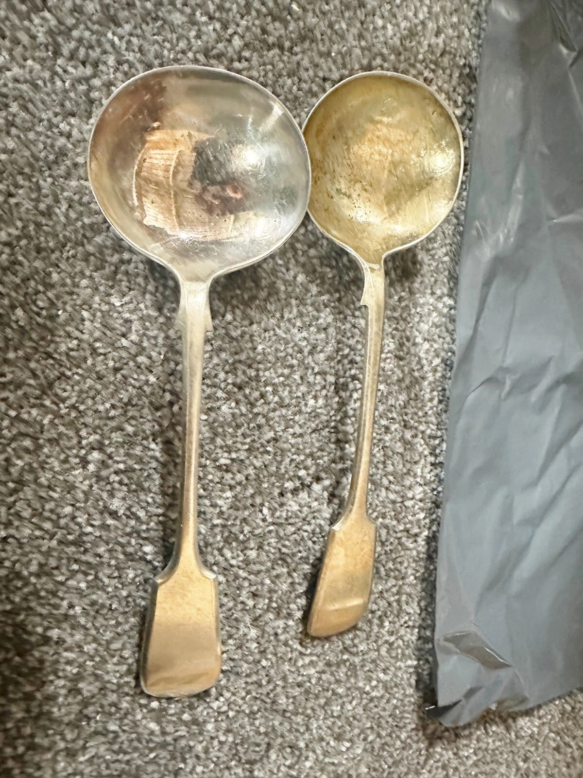 VINTAGE / ANTIQUE SILVER PLATE PAIR OF SERVING LADLE LADLES 8" PEAS VEG SAUCE