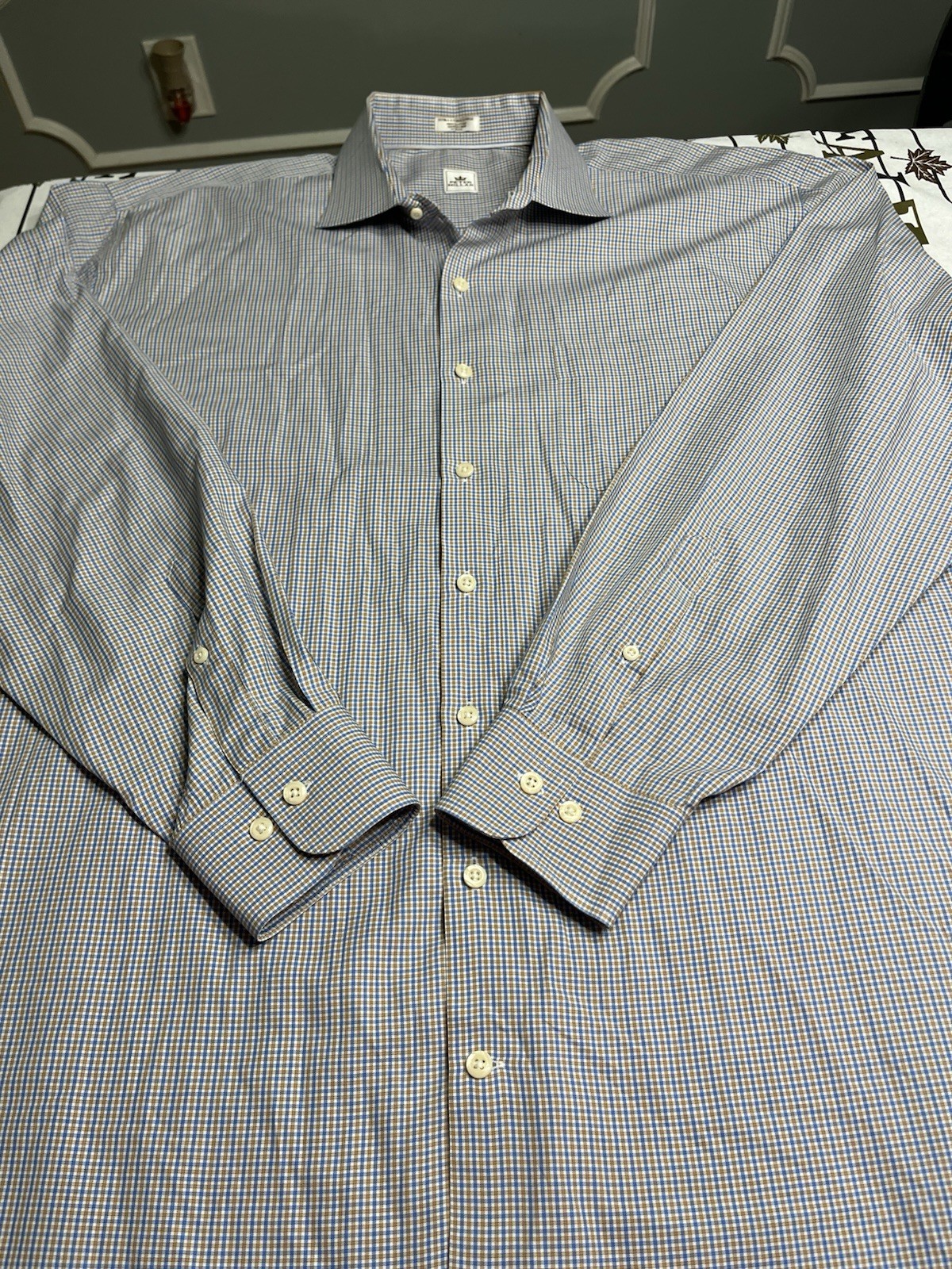 Peter Millar Blue Tan Checked Pattern Long Sleeve… - image 4