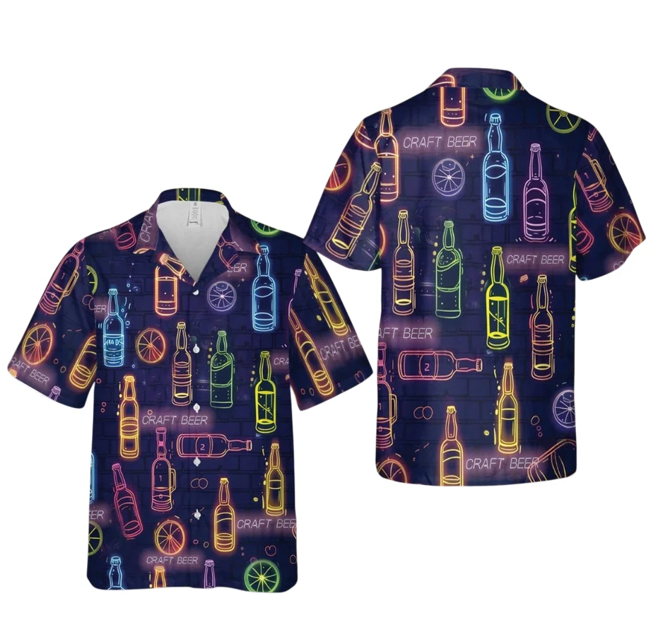 Neon Beer Pattern Hawaiian Shirt, Beer Lovers Hawaii Shirt