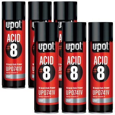 U-POL UP0741V ACID ETCH PRIMER #8 Priming Metal Spray Can Paint - 6 Pack