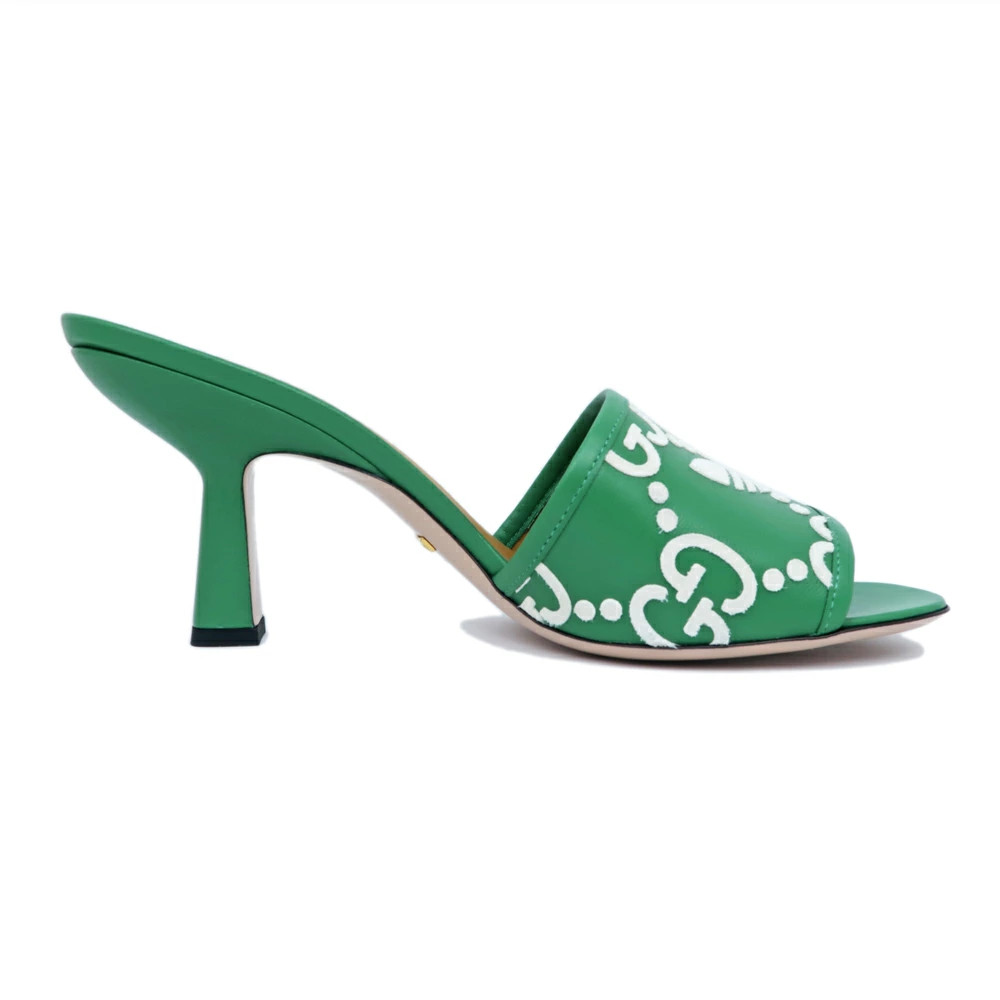 GUCCI Adidas Collaboration Sandals Green White 722445 Size 40 Mule Heel Logo Lad thumbnail 2