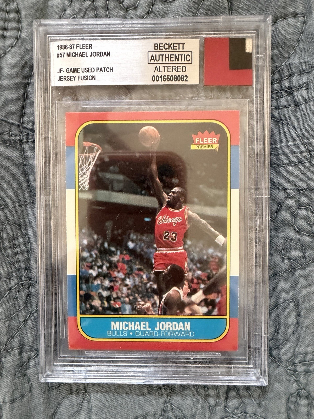 1986-87 Fleer - Michael Jordan #57 (RC) Jersey Fusion Authentic Altered Rookie view 2