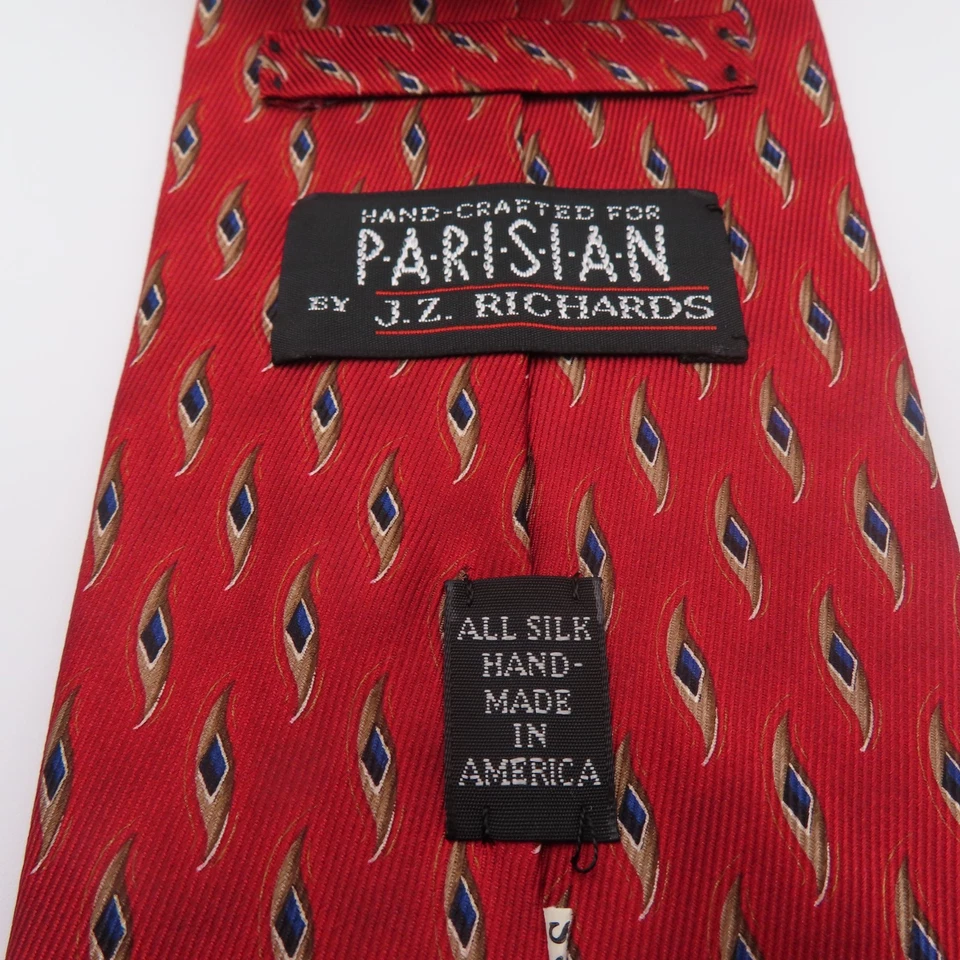 Gravata de seda JZ Richards ouro vermelho bolinhas 3,75 de largura 57" de comprimento feita à mão EUA - Imagem 4 de 4