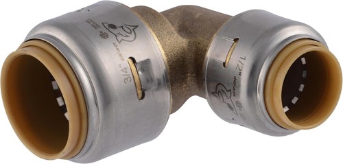 90 Degree Reducing Elbow Fitting, Brass Push to Connect for 3/4 Inch Plumbing