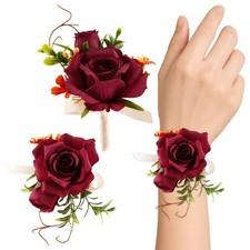 2Pcs Wrist Corsage and Boutonniere Set, Prom Wrist Corsage Artificial Flowers...