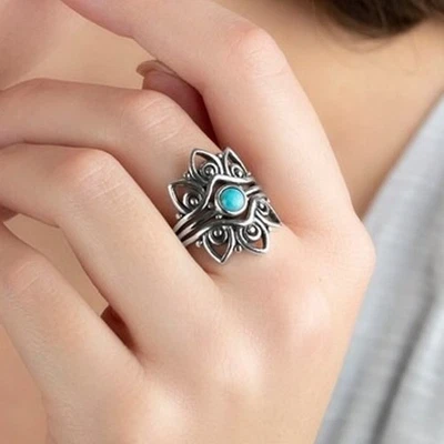 Beautiful Gemstone Turquoise-925 Sterling Silver Handmade Comfortable Women Ring - Image 1 of 4