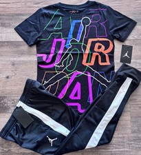 NWT Nike Air Jordan Boys YMD Black/White/Multi-Color Big Logo Pants Set Medium