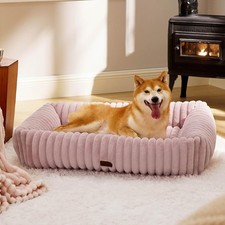 Bedsure ComfyFleece Cute Dog Bed Large Dogs Washable Furry Puppy Beds Rectangle