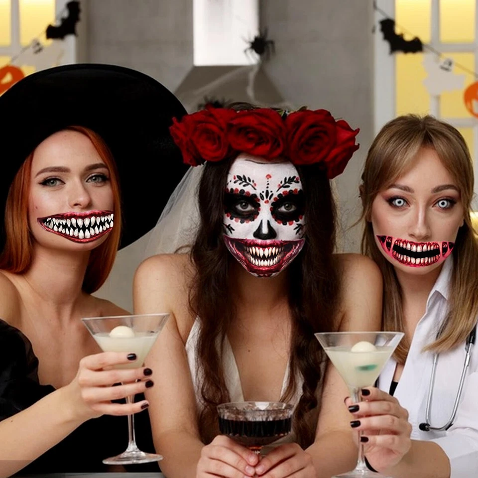 18 hojas de tatuajes temporales de boca de miedo rojo horror colorido pegatinas de Halloween Foto 4 de 4