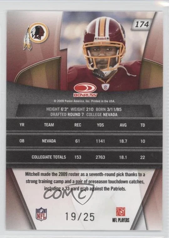 2009 Donruss Gridiron Gear Platinum O's /25 Marko Mitchell #174 Rookie RC - Image 2 of 2