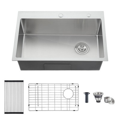 ** NEW Drop-In Kitchen Sink | 27 x 18 x 9 Inch | Stainless Steel | Accessories