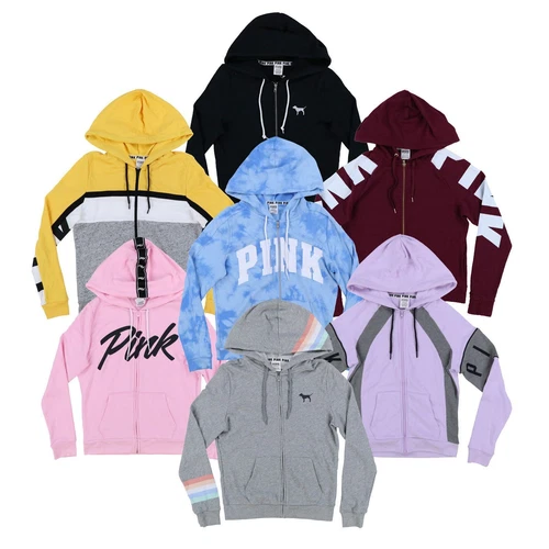 Victoria's Secret rosa Damen-Hoodie mit durchgehendem Reißverschluss leicht Frottee neu - Bild 1 von 7