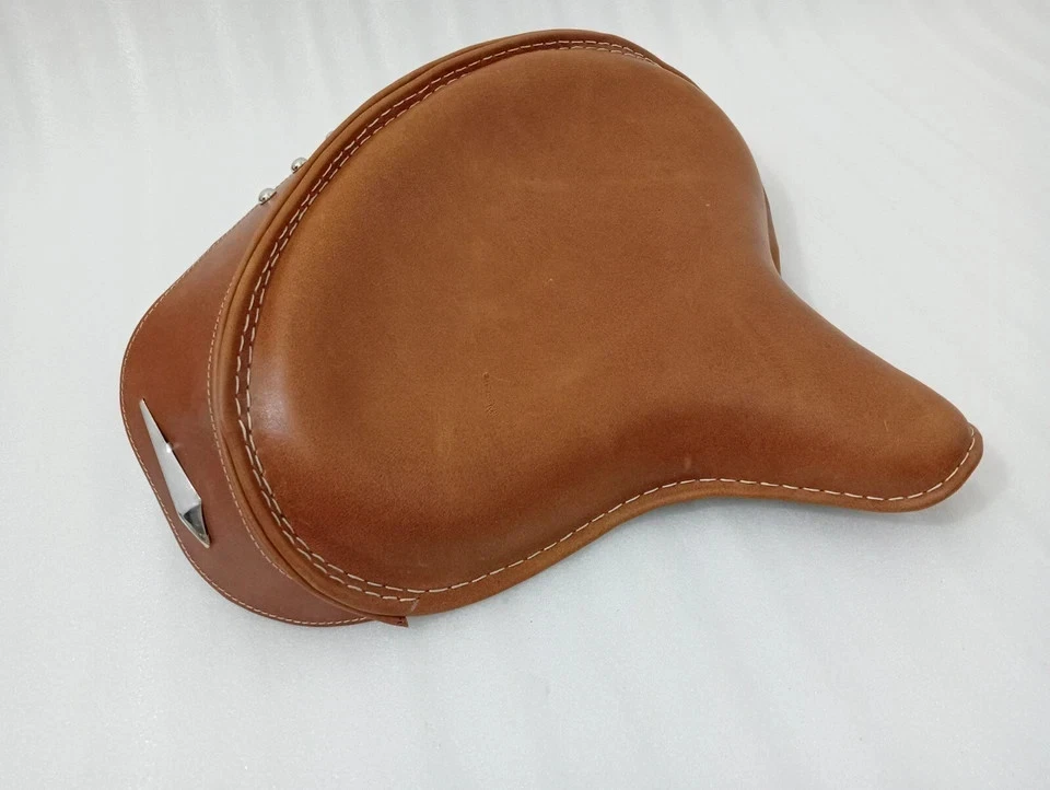 Solo Seat For Harley Tan Leather Skirt Knucklehead Panhead Shovel TC Bobber |Fit - Image 2 of 4
