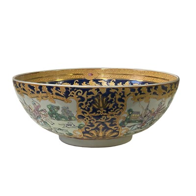 Chinese Oriental Vintage Round Domino Puppy Horse Riding Porcelain Bowl ws3519S Chinese Oriental Vintage Round Domino Puppy Horse Riding Porcelain Bowl ws3519S