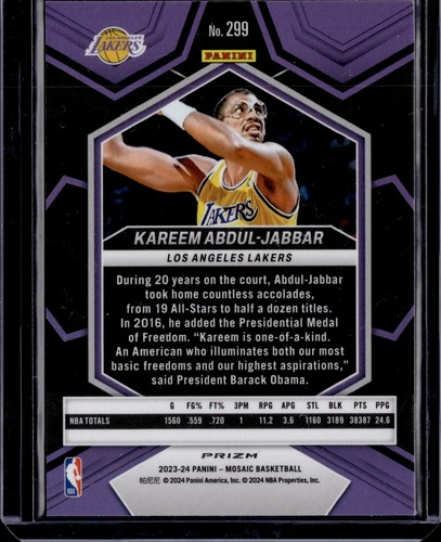 2023-24 Panini Mosaic KAREEM ABDUL-JABBAR NBA Greats Red #299 Los Angeles Lakers - Picture 2 of 2