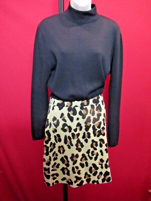 ~~ST JOHN Black Brown Animal Leopard Spot Print Santana Knit Dress Size 10~~