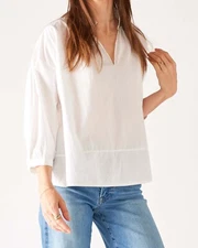Voyageur By Mersea Sonnet Blouse Top White Cotton Blouson Sleeve L/XL New 270311