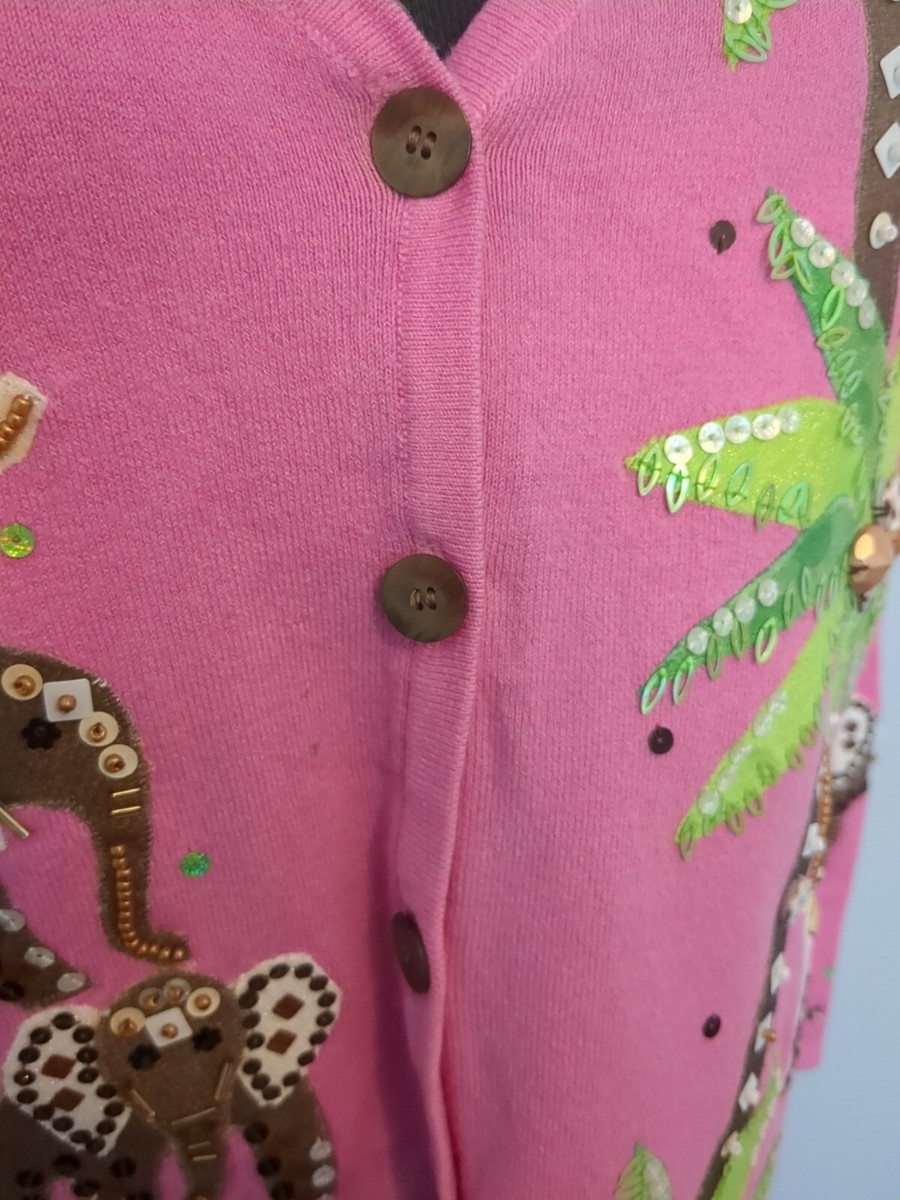 Pull Cardigan à Paillettes Et Fleurs Design Options - Taille S - Coton - Multi-colore - Occasion Très Bon état