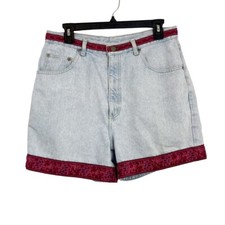 Vintage Bill Blass Light Wash Pink Trim High Rise Mom Shorts Boho - Size 12