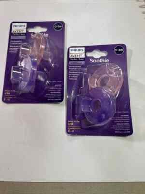2X Philips Avent Soothie Pacifier, Pink/Purple & Green 0-3M  (2 Pack) 4 Total