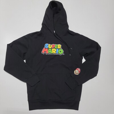 Nintendo Super Mario Black Hoodie Medium Mario 64 Logo Face On Sleeve | eBay