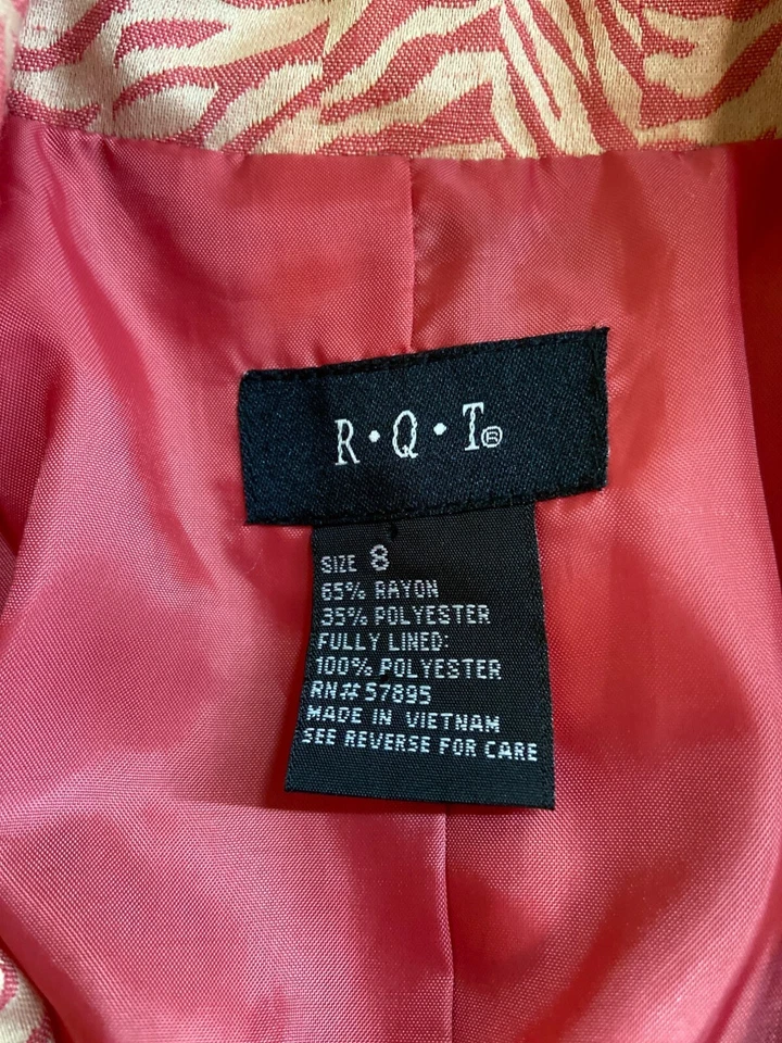 Chaqueta Blazer RQT Mujer Estampado Cebra Talla 8 Rosa Beige Forrada Mezcla Rayón Mobwife Foto 3 de 4