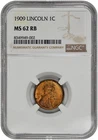 1909 VDB 1c Lincoln Wheat Cent NGC MS 62 RB with Label Error