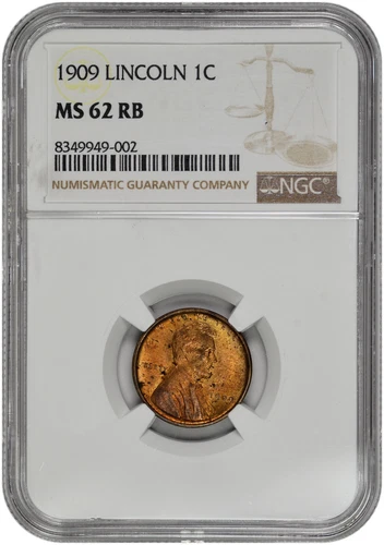 1909 VDB 1c Lincoln Wheat Cent NGC MS 62 RB with Label Error