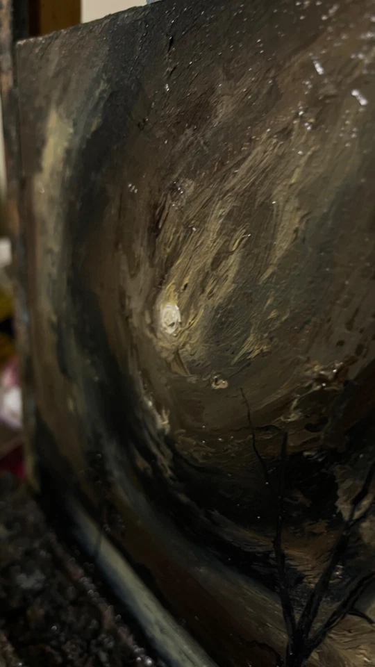 Pintura al óleo original luna llena gótica paisaje sobre lienzo arte impresionismo Foto 4 de 4