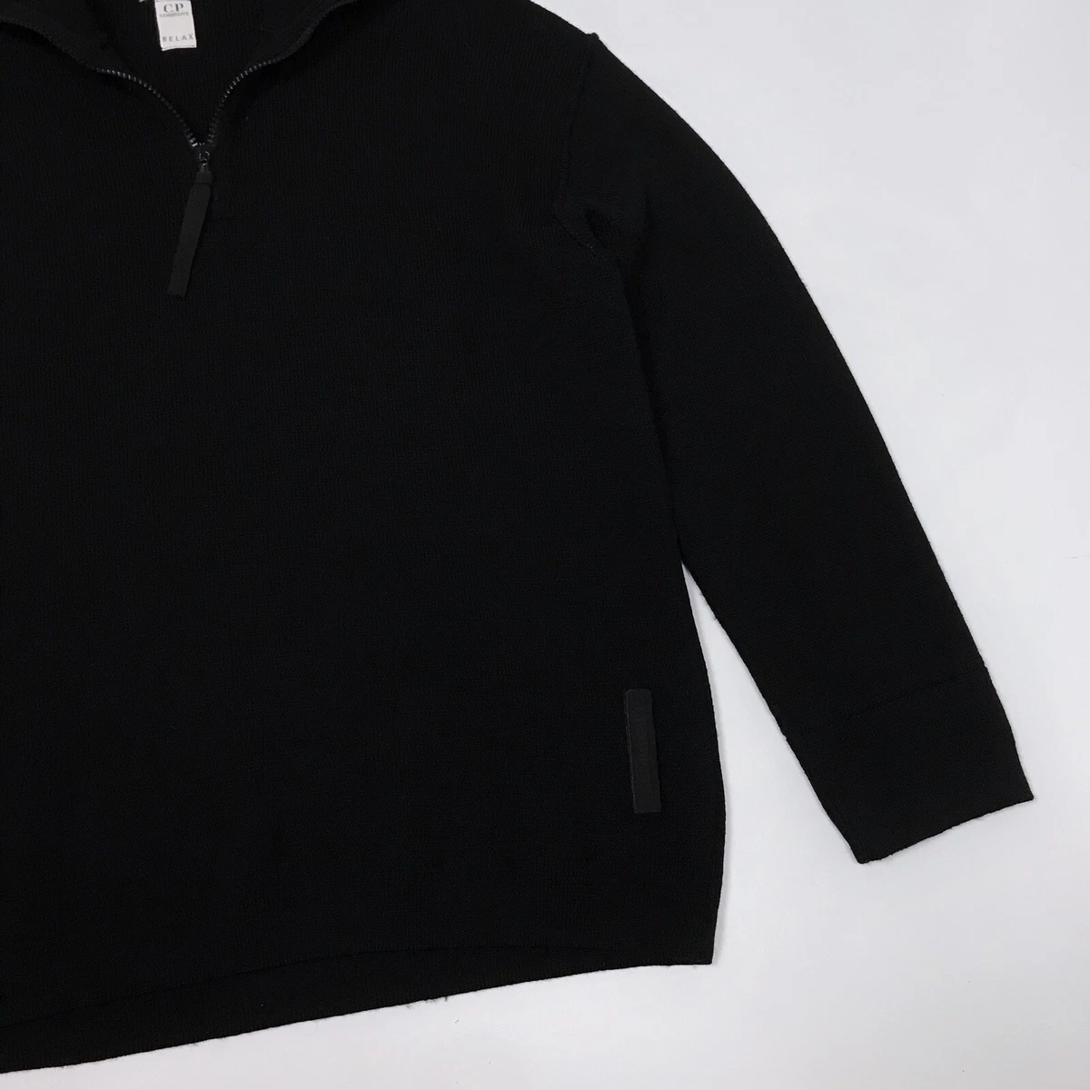 Men`s Vintage 90s C.P Company Sweater Black Wool 1/4 Zip Size 4 XL Made In  Italy