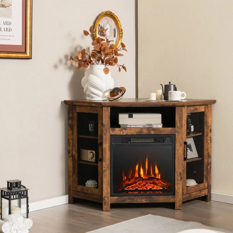 Corner Fireplace TV Stand Cabinet w/ 18u0026#034; Electric Fireplace for TVs up  to 50u0026#034; | eBay