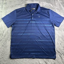 CALLAWAY OPTI-DRI Mens Sz L Blue Polyester Stretch Casual Golf Polo Strip Shirt