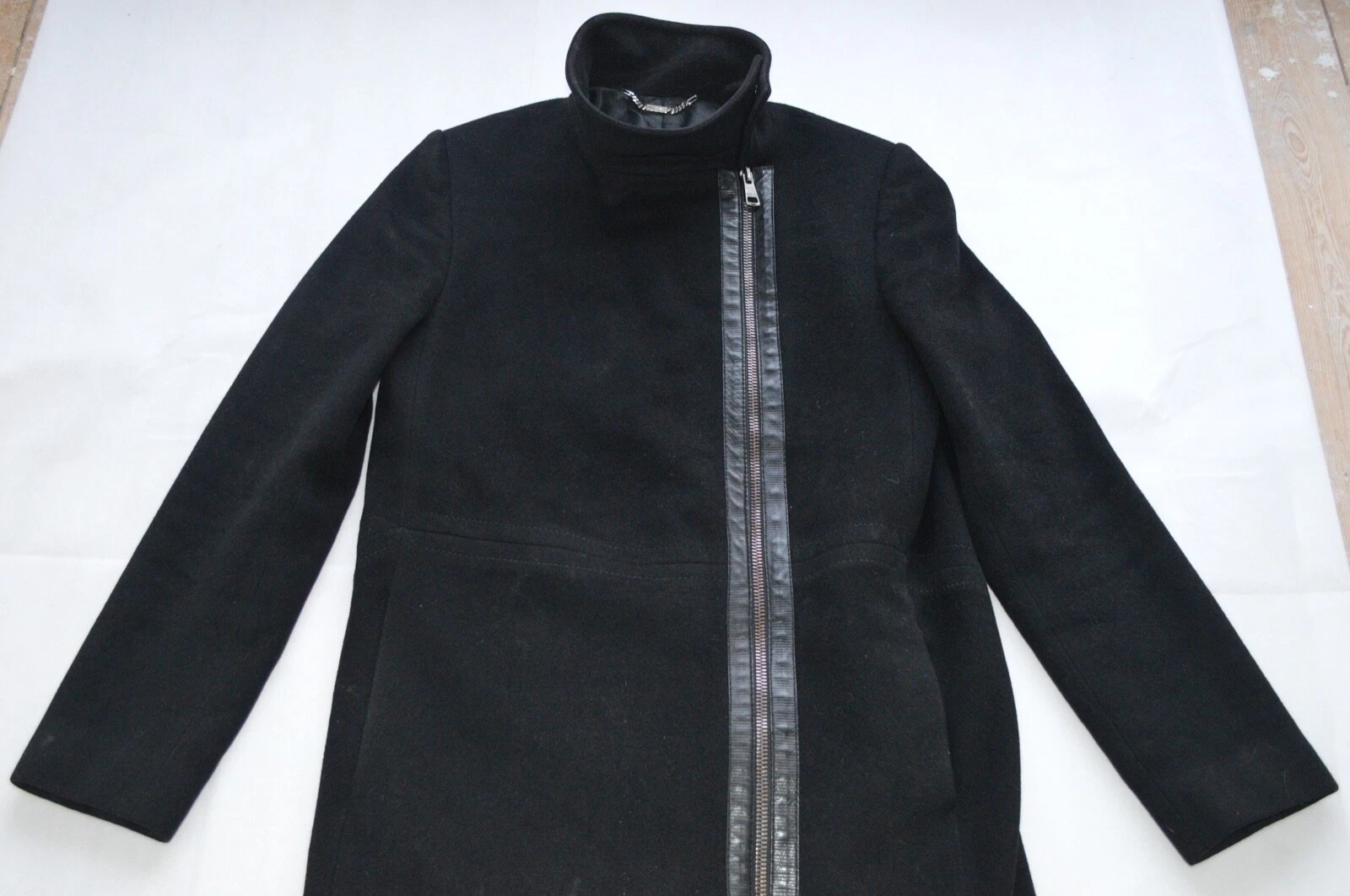 Giacca trench Gucci Lana Nera Cashmere Lunga Cerniera Attraverso Cerniera Donna IT44 UK12