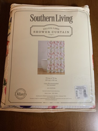Southern Living Cotton Shower Curtain Waffle Texture White Callisto Floral Birds - Picture 7 of 8