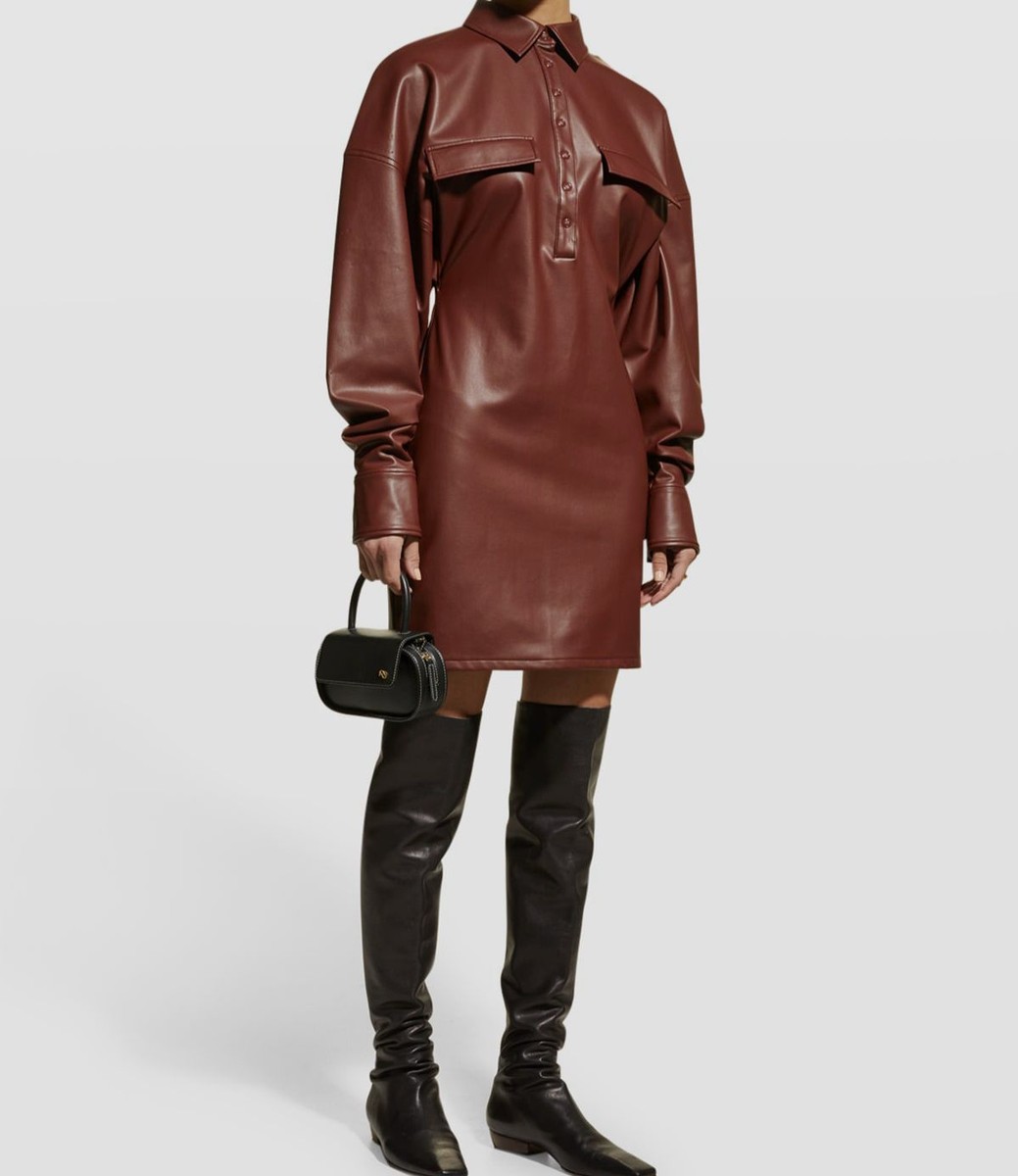 brown faux leather shirt dress Faux Leather Shirt Dress Sienna / M
